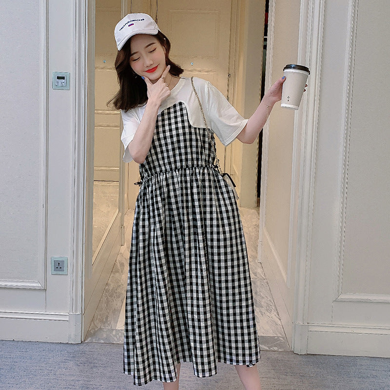 Plaid Stitch Maternity Dress Stylish Pregnancy Wear