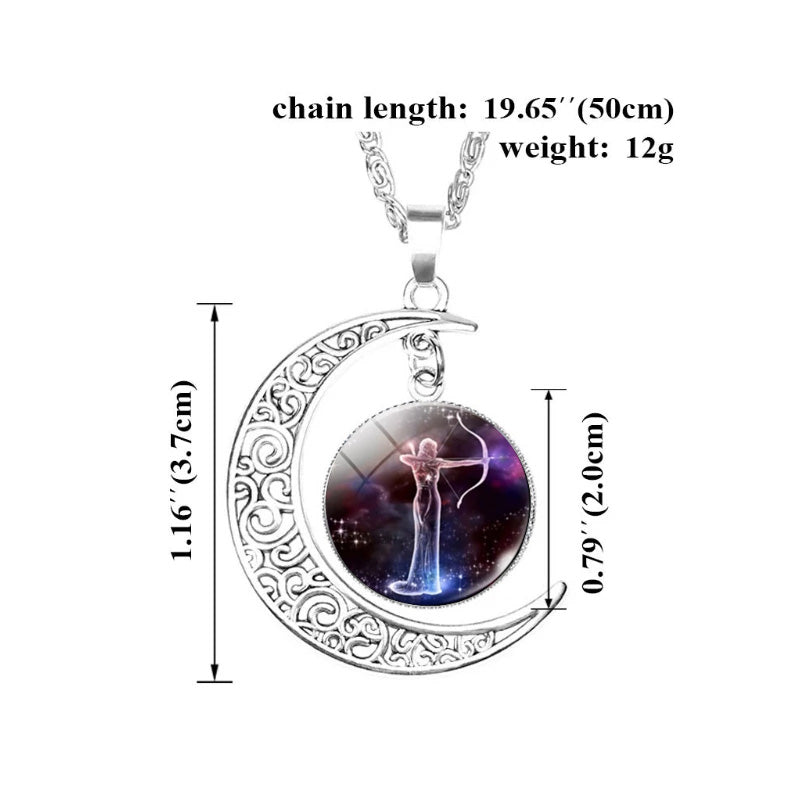 12 Zodiac Sign Glass Moon Pendant Necklace