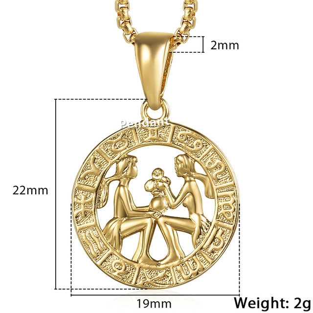 Unisex 12 Zodiac Sign Gold Pendant Necklace