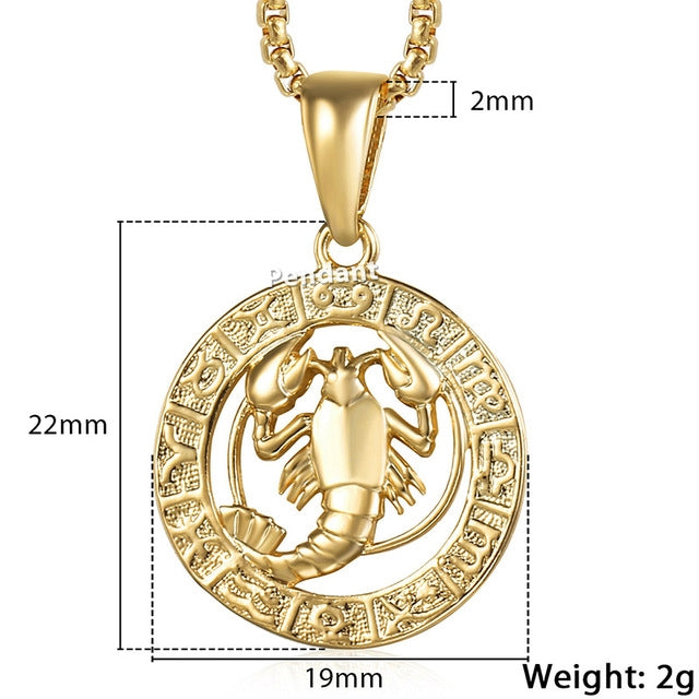 Unisex 12 Zodiac Sign Gold Pendant Necklace
