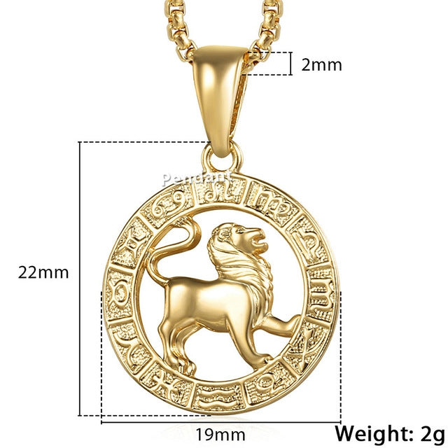 Unisex 12 Zodiac Sign Gold Pendant Necklace