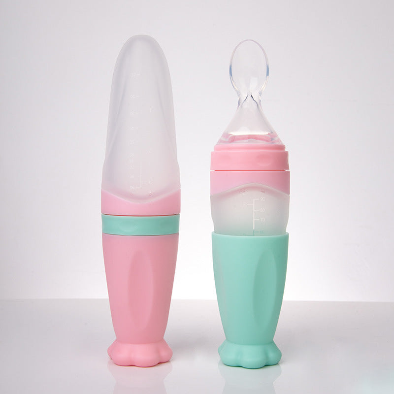 Baby Silicone Rice Cereal Feeding Bottle With Spoon