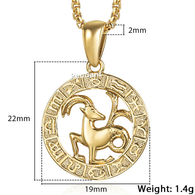 Unisex 12 Horoscope Zodiac Gold Pendant Necklace