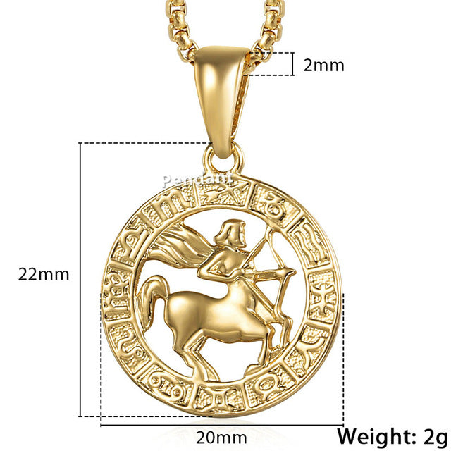 Unisex 12 Horoscope Zodiac Gold Pendant Necklace