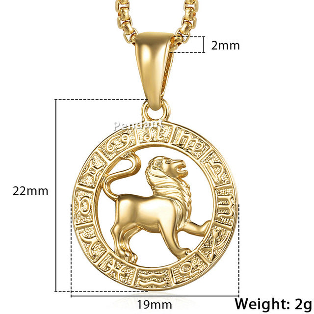 Unisex 12 Horoscope Zodiac Gold Pendant Necklace