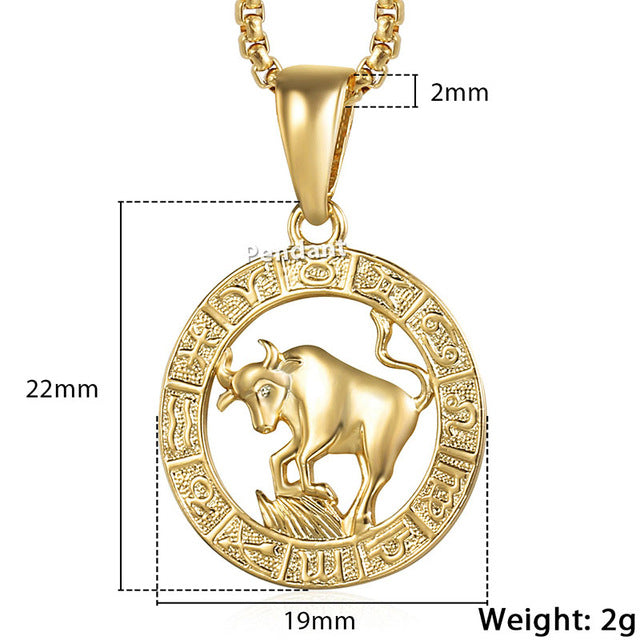 Unisex 12 Horoscope Zodiac Gold Pendant Necklace