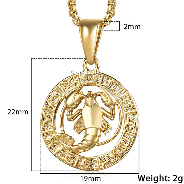 Unisex 12 Horoscope Zodiac Gold Pendant Necklace