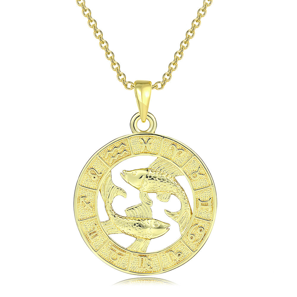 Unisex 12 Zodiac Sign Gold Pendant Necklace