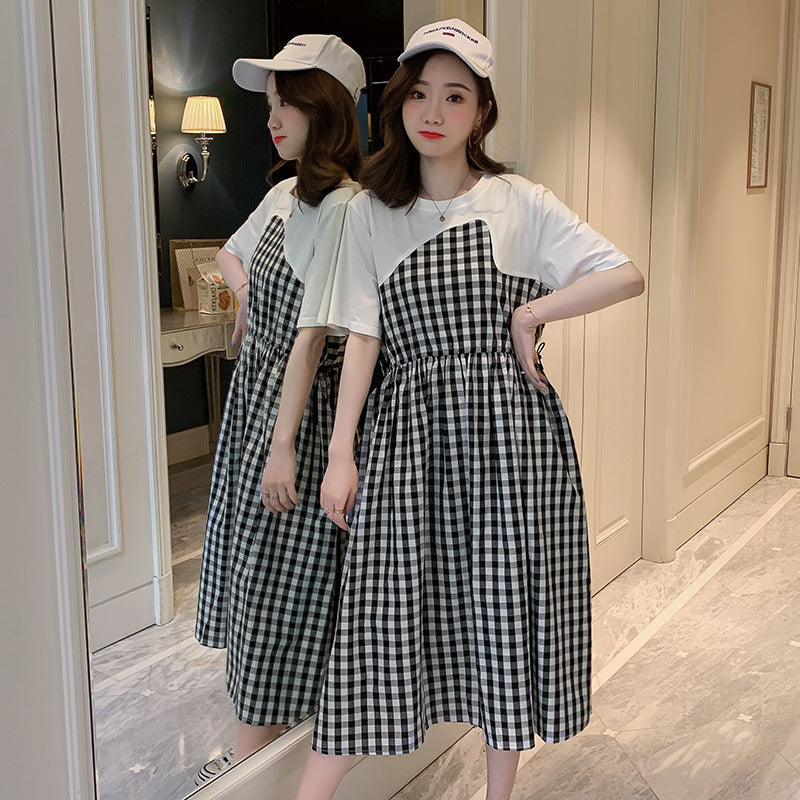 Plaid Stitch Maternity Dress Stylish Pregnancy Wear