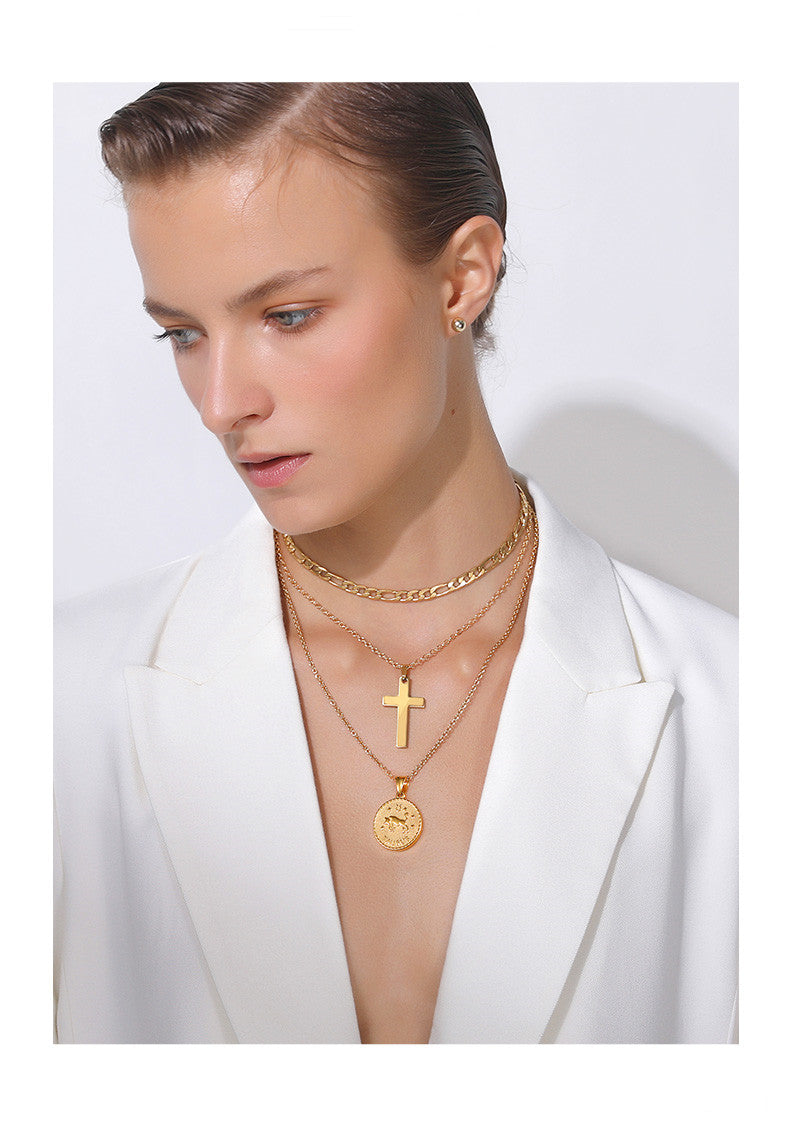 Zodiac Sign Engraved Gold Coin Necklace
