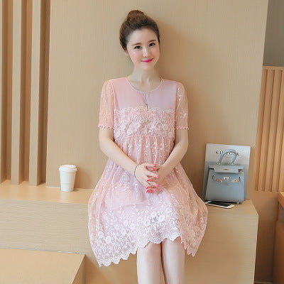 Summer Lace Crochet Maternity Dress Korean Style