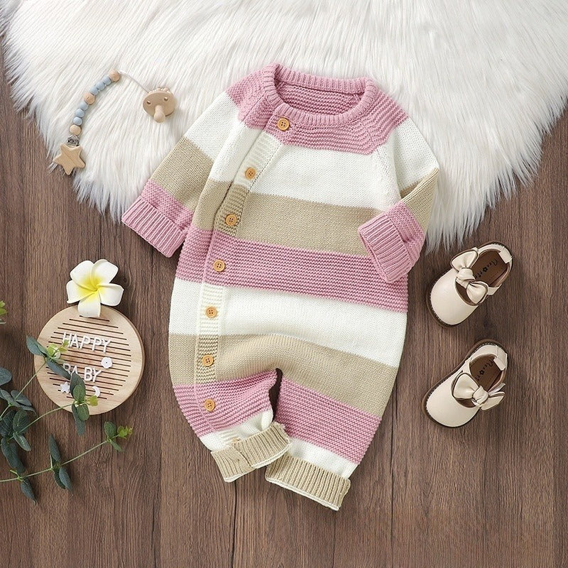 Baby Knitted Striped One-Piece Romper