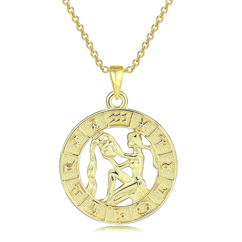 Unisex 12 Zodiac Sign Gold Pendant Necklace